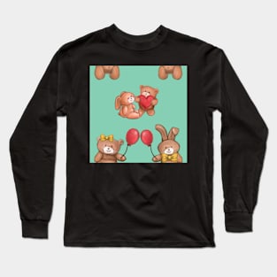 Teddy and Bunny cute blue solid Long Sleeve T-Shirt